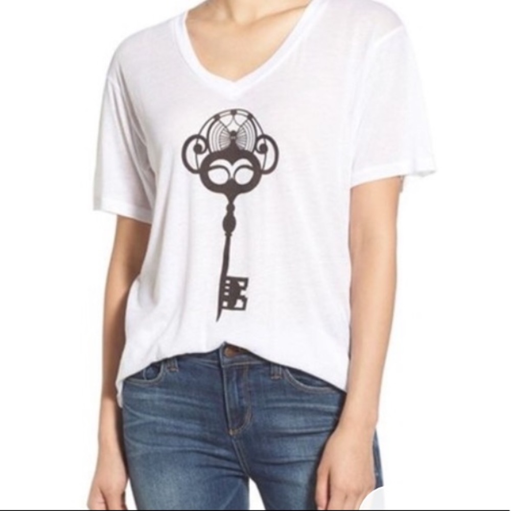 Wildfox Vneck White Tee with Black Key